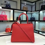 Delvaux-19-2 潮人必備新款brillant紅色原版牛皮豎款大號手提單肩包