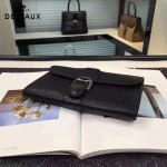 Delvaux-21 時尚復古Brillan Frence黑色原版牛皮翻蓋錢包手拿包