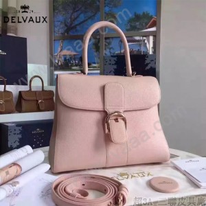 Delvaux-19-4 潮人必備新款brillant粉色原版牛皮豎款大號手提單肩包