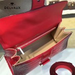 Delvaux-031 Sellier Brillant鱷魚紋牛皮 小羊皮內裏可調節肩帶原裝禮盒橫款手提單肩斜挎包