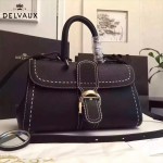 Delvaux-014-6 百搭新款手工車線brillan黑色原版TOGO皮橫款大號手袋