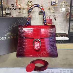 Delvaux-030 Sellier Brillant鱷魚紋牛皮 小羊皮內裏可調節肩帶原裝禮盒手提單肩斜挎包