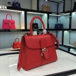 Delvaux-19-2 潮人必備新款brillant紅色原版牛皮豎款大號手提單肩包