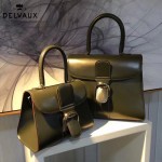 Delvaux-05-8 復古風brilliant 軍綠色原版BOX光面牛皮大號手提單肩包