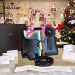 Delvaux-035 box皮槍色五金時尚潮流黑色手提單肩斜挎包