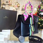 Delvaux-035 box皮槍色五金時尚潮流黑色手提單肩斜挎包