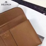 Delvaux-21-5 時尚復古Brillan Frence土黃色原版牛皮翻蓋錢包手拿包