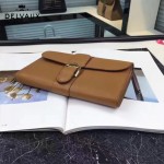 Delvaux-21-5 時尚復古Brillan Frence土黃色原版牛皮翻蓋錢包手拿包