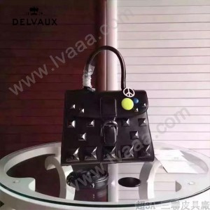 Delvaux-036 原單box皮槍色五金時尚潮流黑色手提單肩斜挎包
