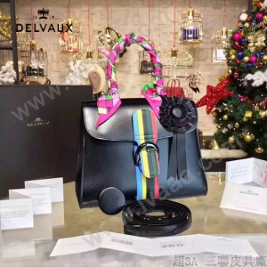 Delvaux-035 box皮槍色五金時尚潮流黑色手提單肩斜挎包