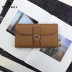 Delvaux-21-5 時尚復古Brillan Frence土黃色原版牛皮翻蓋錢包手拿包