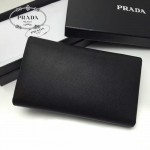 PRADA 1MH132-2 時尚商務女士原單黑色牙籤紋搭扣長款錢包