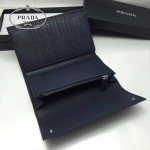 PRADA 1MH132 時尚商務女士原單深藍色牙籤紋搭扣長款錢包