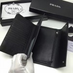 PRADA 1MH132-2 時尚商務女士原單黑色牙籤紋搭扣長款錢包