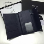 PRADA 1MH132 時尚商務女士原單深藍色牙籤紋搭扣長款錢包