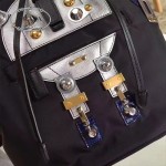 Prada-1BZ032 黑色機器人進口降落傘防水布配十字紋牛皮皮革手柄手提雙肩包