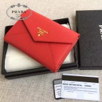 PRADA 1MH002 人氣熱銷款原單紅色十字紋信封款三折錢包