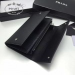 PRADA 1MH132-2 時尚商務女士原單黑色牙籤紋搭扣長款錢包