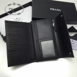 PRADA 1MH132-2 時尚商務女士原單黑色牙籤紋搭扣長款錢包
