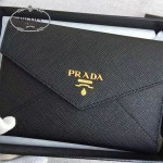 PRADA 1MH002-2 人氣熱銷款原單黑色十字紋信封款三折錢包