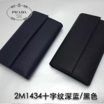 PRADA 1MH132 時尚商務女士原單深藍色牙籤紋搭扣長款錢包