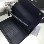 PRADA 1MH132 時尚商務女士原單深藍色牙籤紋搭扣長款錢包