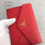 PRADA 1MH002 人氣熱銷款原單紅色十字紋信封款三折錢包