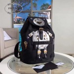 Prada-1BZ032 黑色機器人進口降落傘防水布配十字紋牛皮皮革手柄手提雙肩包