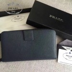 PRADA 2M1411-2 商務男士175鋼印藍色原版十字紋長款錢包