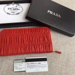 PRADA 1ML506-12 人氣熱銷175代工紅色原版羊皮長款拉鏈錢包