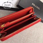 PRADA 1ML506-12 人氣熱銷175代工紅色原版羊皮長款拉鏈錢包