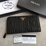 PRADA 1ML506-11 人氣熱銷175代工黑色原版羊皮長款拉鏈錢包