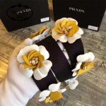 PRADA 1TY001 時尚魅力純手工製作原單黃色花朵百搭包包肩帶