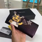 PRADA 1MH132-5 個性百搭拼色機器人原版十字紋搭扣長款錢包