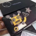 PRADA 1MH132-5 個性百搭拼色機器人原版十字紋搭扣長款錢包