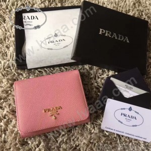 PRADA 1M0176-11 人氣經典款女士原單粉色十字紋短款三折錢包