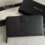 PRADA 2M1411 商務男士175鋼印黑色原版十字紋長款錢包