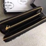 PRADA 1ML506-11 人氣熱銷175代工黑色原版羊皮長款拉鏈錢包