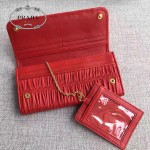 PRADA 1MH132-7 新款女士Gaufré紅色原版皺褶羊皮搭扣長款錢包