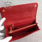 PRADA 1MH132-7 新款女士Gaufré紅色原版皺褶羊皮搭扣長款錢包