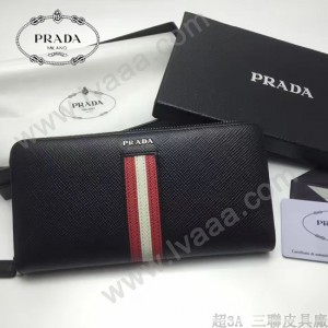 PRADA 2M1317-4 專櫃新配色175鋼印原單十字紋長款拉鏈錢包