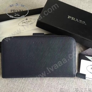 PRADA 2M1411-2 商務男士175鋼印藍色原版十字紋長款錢包