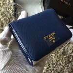 PRADA 1M0176-14 人氣經典款女士原單寶藍色十字紋短款三折錢包