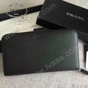 PRADA 2M1411 商務男士175鋼印黑色原版十字紋長款錢包