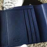 PRADA 1M0176-14 人氣經典款女士原單寶藍色十字紋短款三折錢包