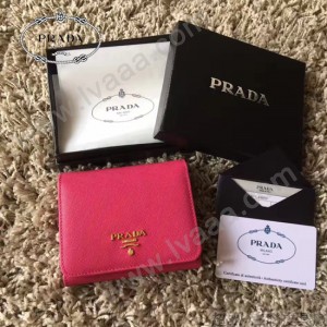 PRADA 1M0176-12 人氣經典款女士原單枚紅色十字紋短款三折錢包