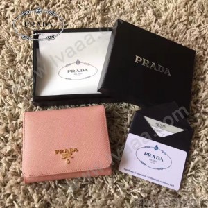 PRADA 1M0176-10 人氣經典款裸粉色原版十字紋短款三折錢包