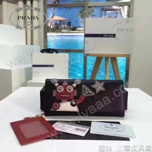 PRADA 1MH132-4 個性百搭拼色機器人原版十字紋搭扣長款錢包