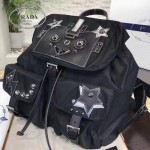 Prada-1BZ811 最新專櫃機器人黑色防水尼龍料銀色五金配件原裝十字紋配皮背包
