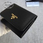PRADA 1MH176 輕便實用女士黑色原版牙籤紋短款兩折錢包
